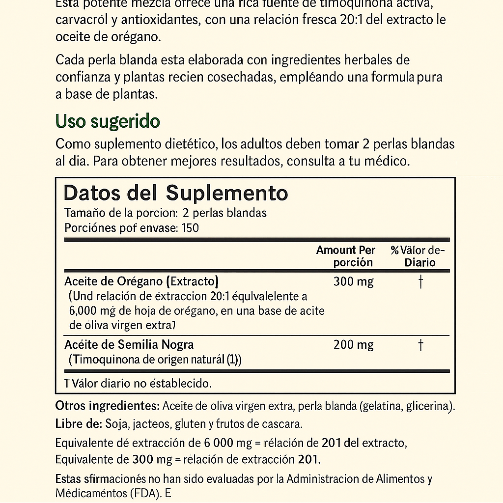 Aceite de Orégano 6000mg con Aceite de Comino Negro – Bienestar General
